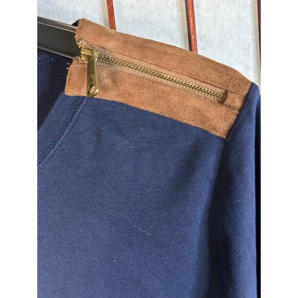 Lauren Ralph Lauren long-sleeved top, navy blue,  brown suede accents 1X - Picture 3 of 8